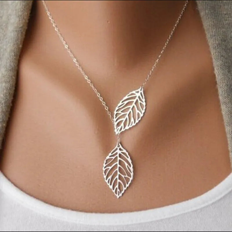 Collar Minimalista Punk con Colgantes de Hoja, Cruz e Infinito, Joyería de Suerte para Mujer