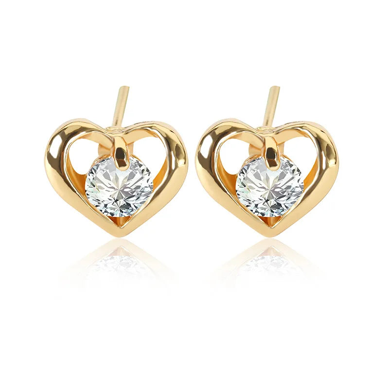 Pendientes de Corazón Geométrico Hueco en Oro para Mujer - Joyería de Amor, Regalos Elegantes