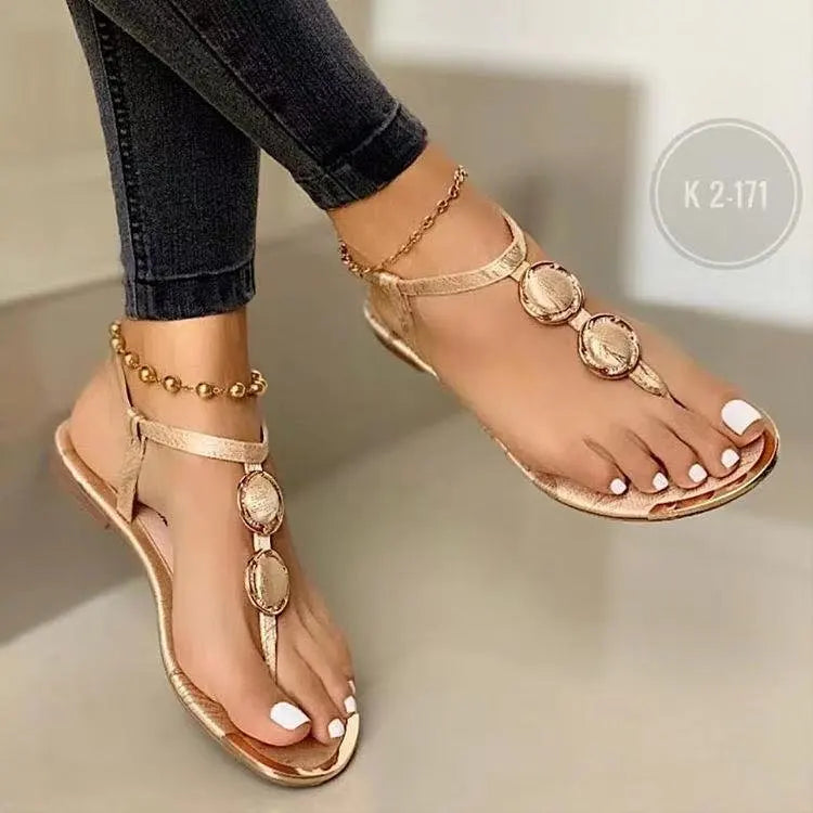 Sandalias de Verano para Mujer - Casual y Decoradas con Metal, Calzado Plano para Playa y Exterior