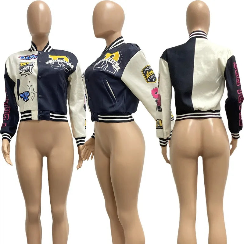 Chaqueta Universitaria Estilo Y2K para Mujer, Estampada, de Béisbol, Otoño Invierno