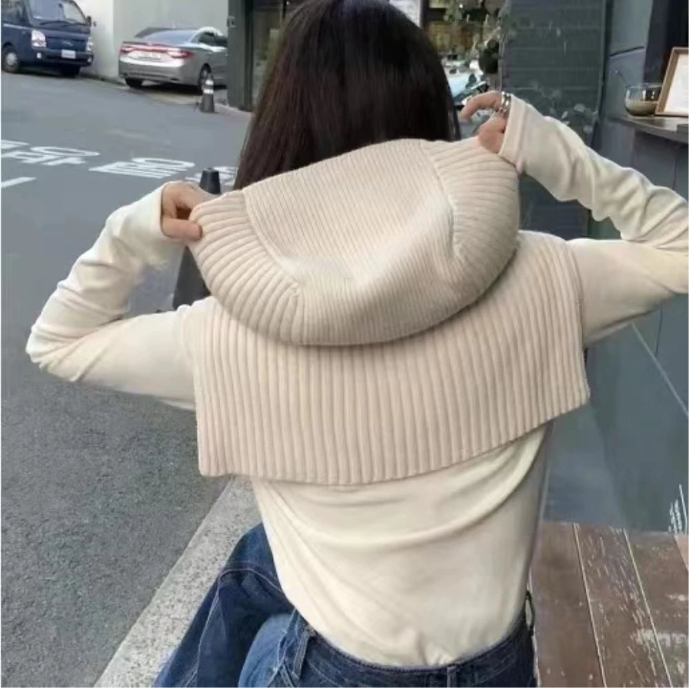 Bufanda Coreana para Mujer con Capucha – Jersey de Cuello Alto y Chal de Punto, Moda Invierno 2024