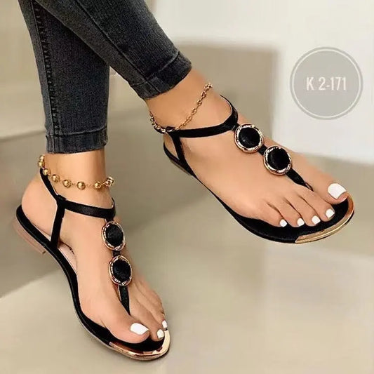 Sandalias de Verano para Mujer - Casual y Decoradas con Metal, Calzado Plano para Playa y Exterior